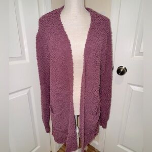 ZENANA Cardigan Sweater Puff Sleeve Popcorn w pockets. Sz. L. GUC dark mauve